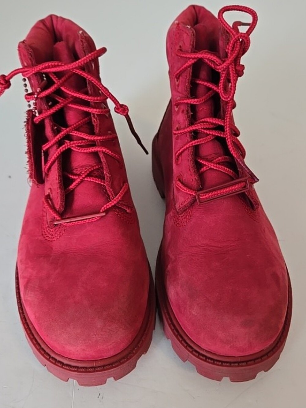 Timberland Red Lace-Up Waterproof Nubuck Boots For Boys Size 1.5